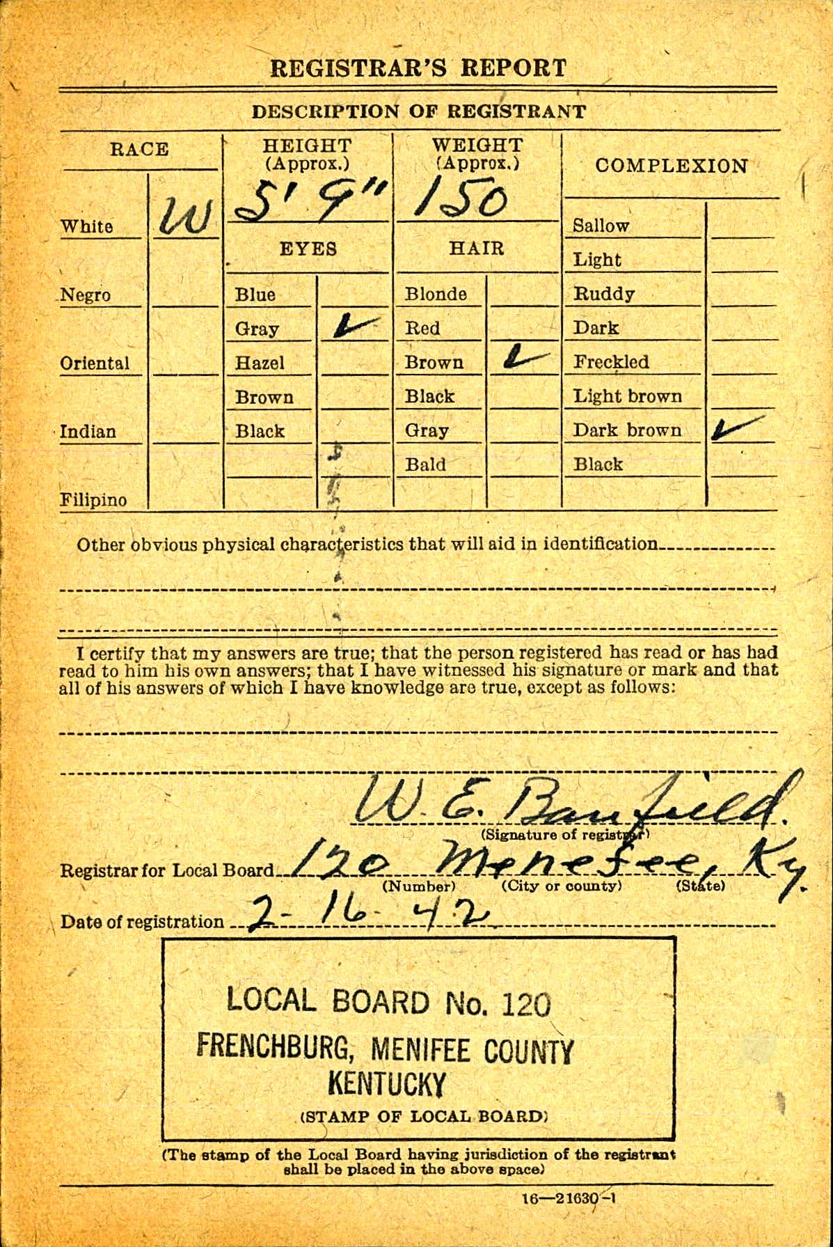 WWII Draft Registration Back